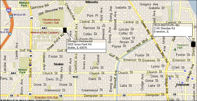 Map to Zhivago's Restaurant